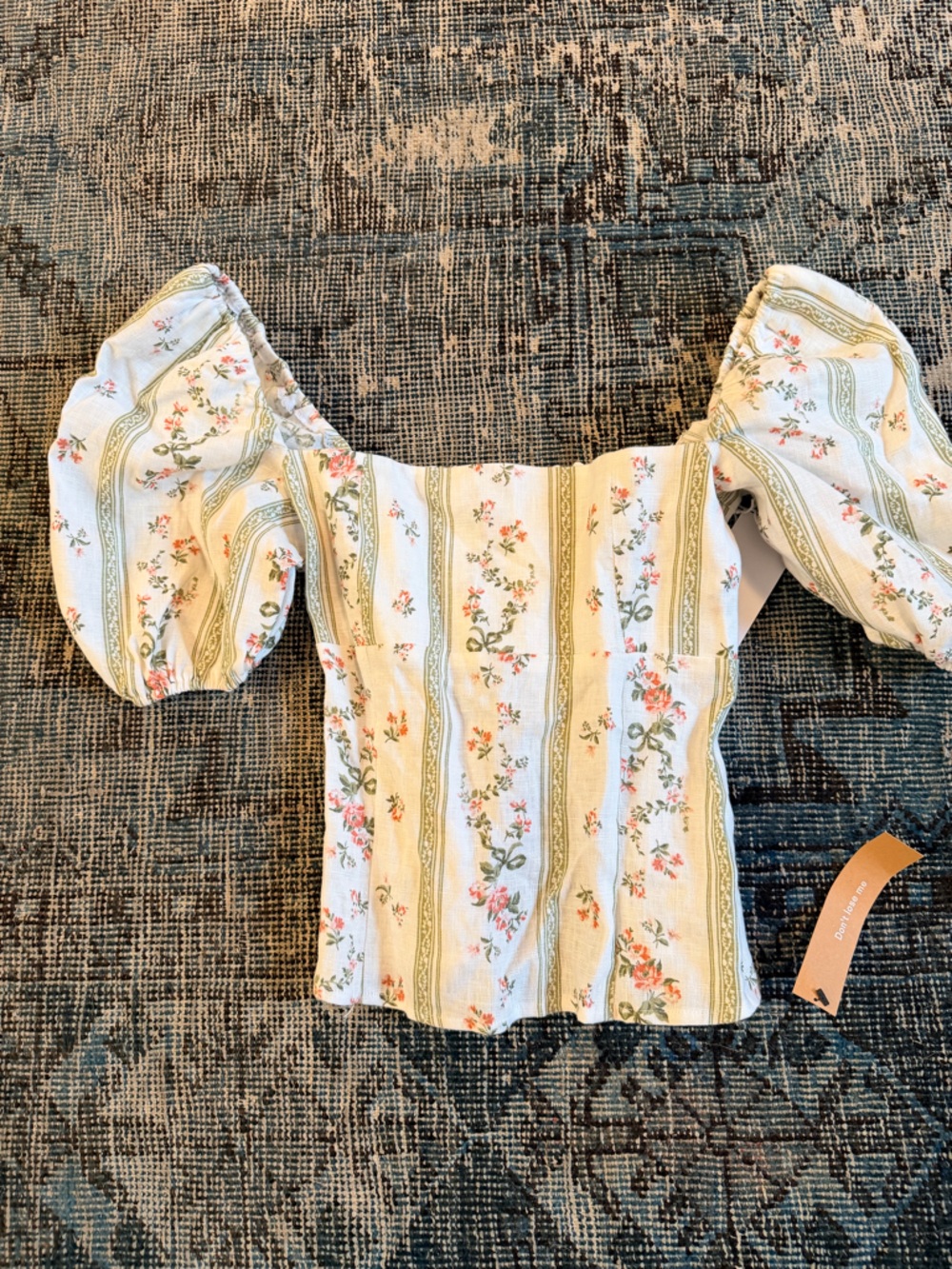 Reformation Arincini Smocked Off-Shoulder Floral Top - Cream with Pink & Green